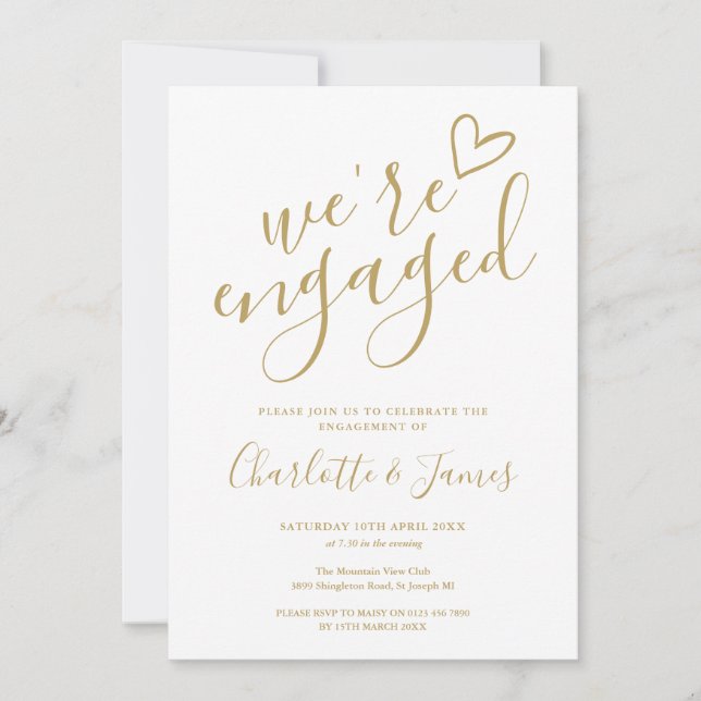 We're Engaged Engagement Party Chic Gold Invitation (Front)