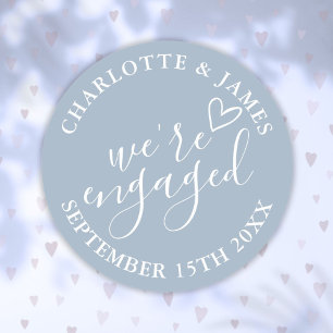 We're Engaged Engagement Party Dusty Blue Classic Round Sticker