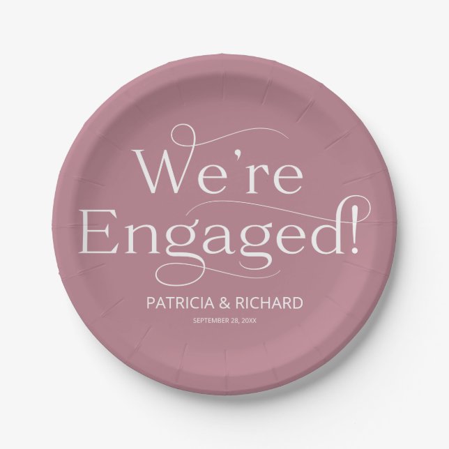 We're Engaged Engagement Party Dusty Pink Paper Plate (Front)