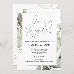 We're Engaged Engagement Party Eucalyptus Gold Invitation