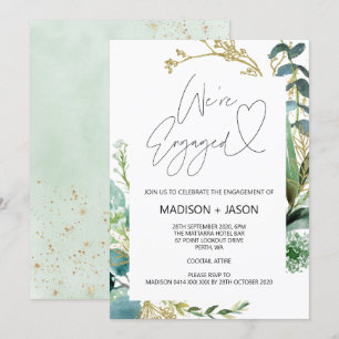 We're Engaged Engagement Party Eucalyptusl Gold Invitation