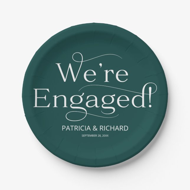 We're Engaged Engagement Party Green Paper Plate (Front)