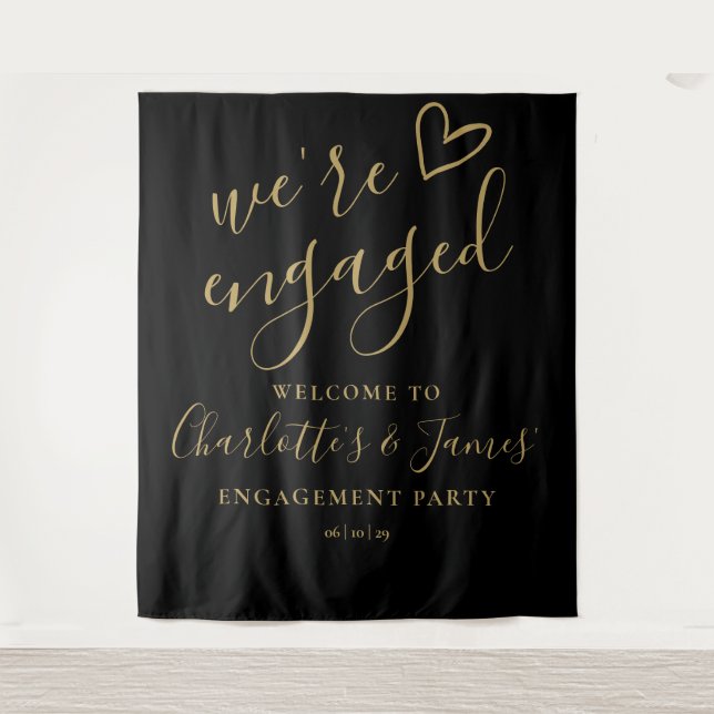 Were Engaged Engagement Party Photo Backdrop Tapestry (Front)