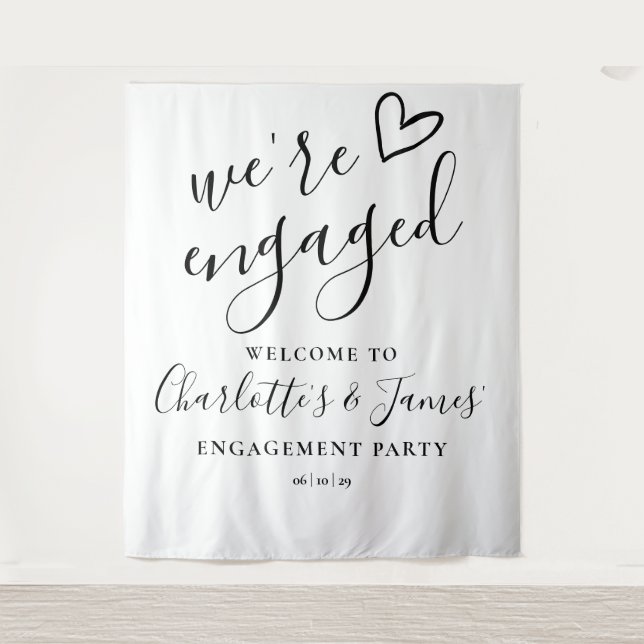 Were Engaged Engagement Party Photo Backdrop Tapestry (Front)