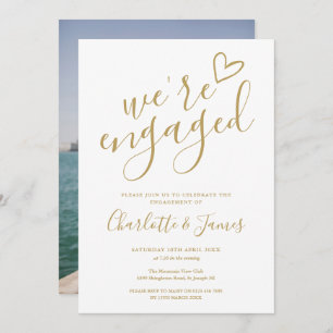 We're Engaged Engagement Party Photo Chic Gold Invitation