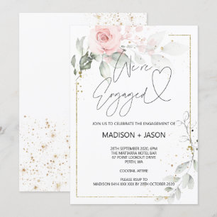 We're Engaged Engagement Party Pink Floral Gold Invitation