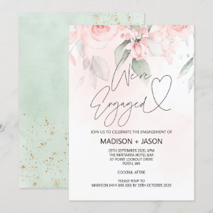 We're Engaged Engagement Party Pink Floral Gold Invitation