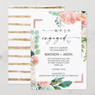 We're Engaged Engagement Party Pink Floral Invitation