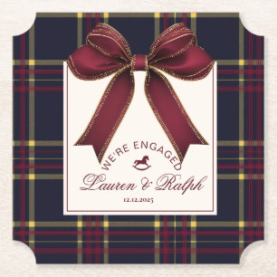 We're engaged Engagement Party Red Bow Christmas Paper Coaster