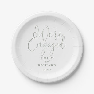We're Engaged Engagement Party Sage Green Paper Plate