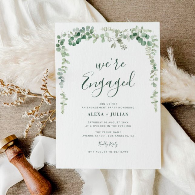 WE'RE ENGAGED eucalyptus greenery engagement Invitation (Creator Uploaded)