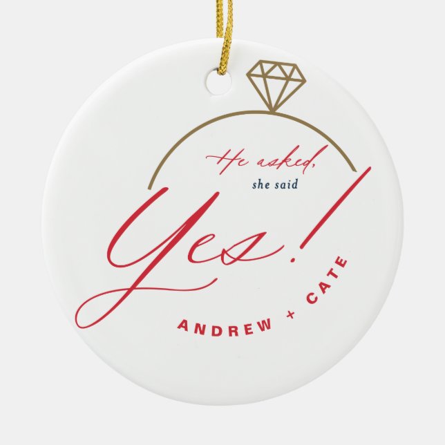 We're Engaged First Christmas Engaged Photo  Ceramic Tree Decoration (Front)