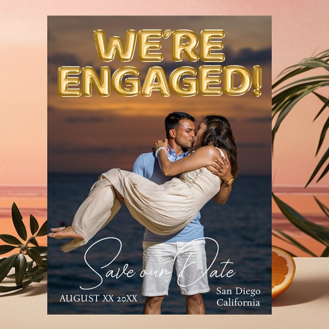 We're Engaged Gold Balloons Photo Save The Date (Creator Uploaded)