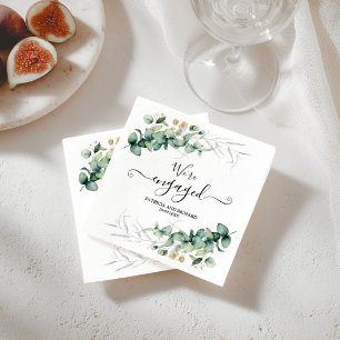 We're Engaged Gold Greenery Engagement  Napkin