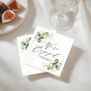 We're Engaged Gold Greenery Engagement  Napkin