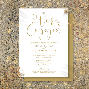 We're Engaged Gold Script Engagement Party Invitation