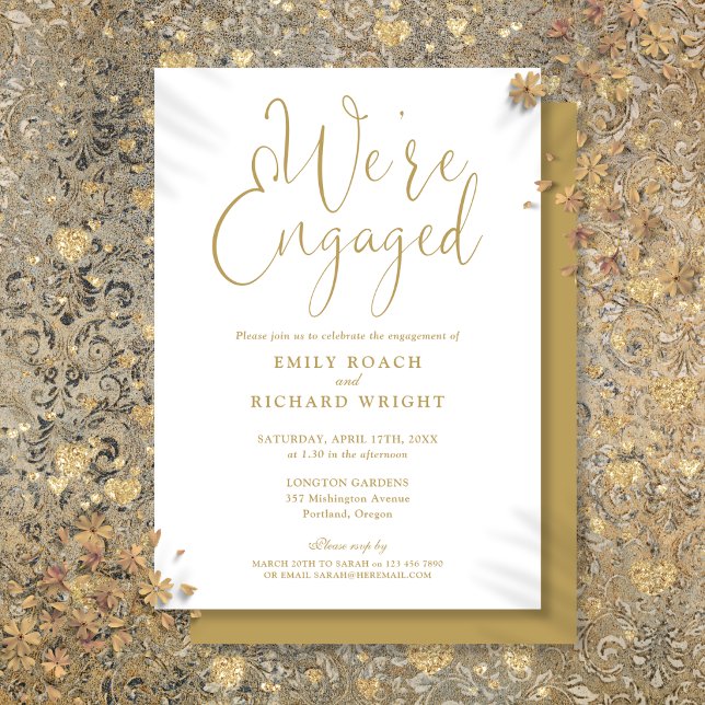 We're Engaged Gold Script Engagement Party Invitation (We're Engaged Gold Script Engagement Party Invitation)