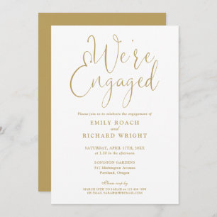 We're Engaged Gold Script Engagement Party Invitation