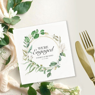 We're Engaged Greenery Geometric Engagement  Napkin