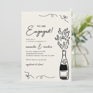 Were Engaged Hand Drawn Champagne Engagement Party Invitation