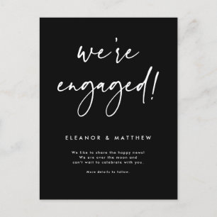 We're Engaged Hand Lettering Black Engagement Announcement Postcard
