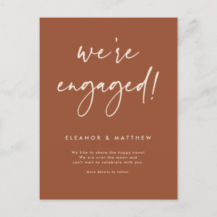 We're Engaged Hand Lettering Terracotta Engagement Announcement Postcard