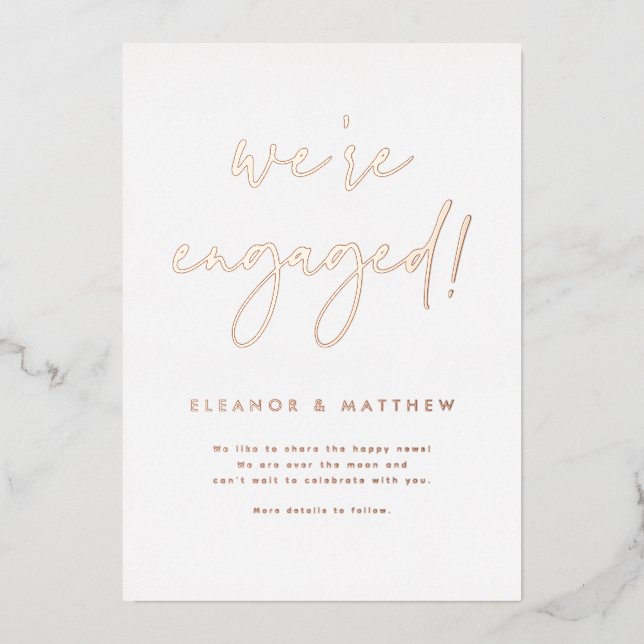 We're Engaged Lettering Photo Engagement Rose Gold (Front)