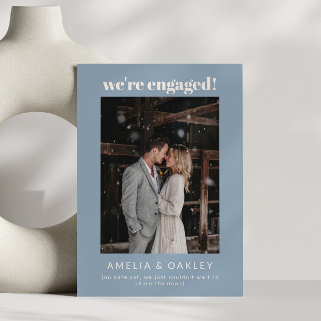 We're Engaged Minimalist Elegant Photo Dusty Blue Announcement (Creator Uploaded)