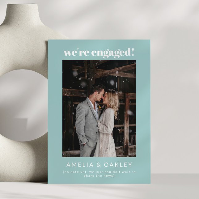 We're Engaged Minimalist Elegant Photo Modern Aqua Announcement (Creator Uploaded)