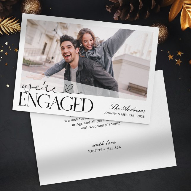 We're Engaged Minimalist Photo Christmas Holiday Card (Creator Uploaded)