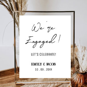 We're Engaged Minimalist Wedding Engagement Party Poster