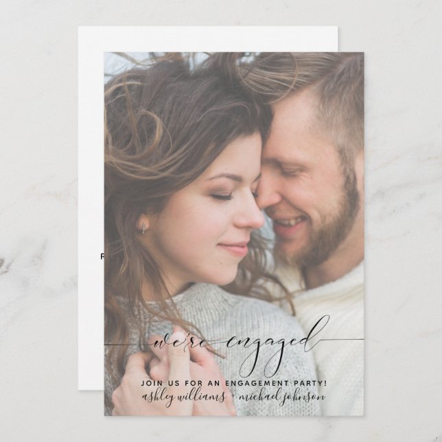 We're Engaged Modern Engagement Party Photo Invite (Front/Back)
