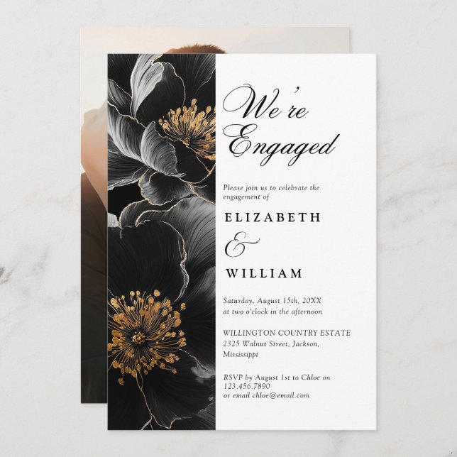 We're Engaged Modern Floral Engagement Party Photo Invitation (Front/Back)