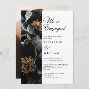 We're Engaged Modern Floral Engagement Party Photo Invitation