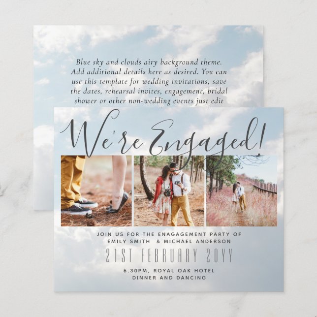We're Engaged! Modern Photo Collage Invites BUDGET (Front/Back)
