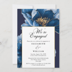 We're Engaged Navy Blue Floral Engagement Party Invitation