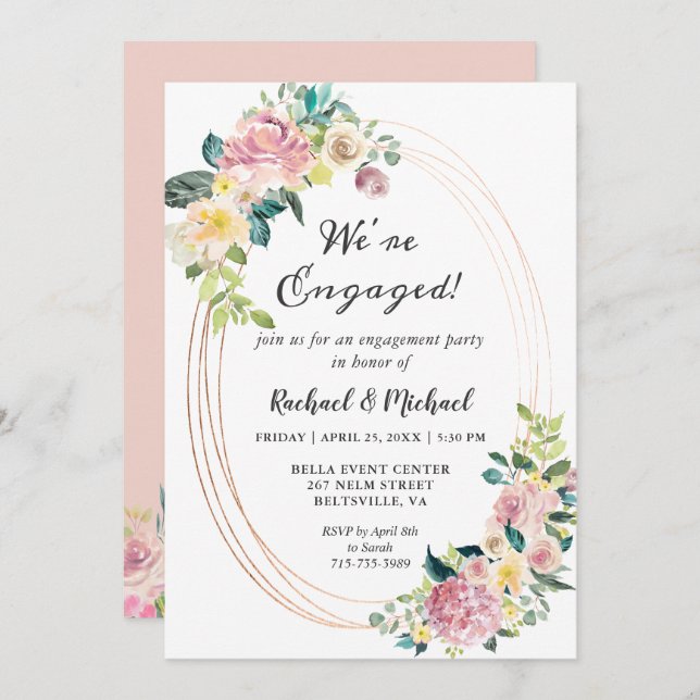 We're Engaged Pastel Floral Frame Engagement Party Invitation (Front/Back)