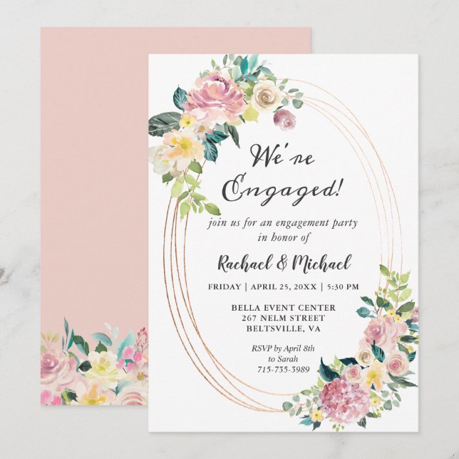 We're Engaged Pastel Floral Party Invitation (Front/Back)