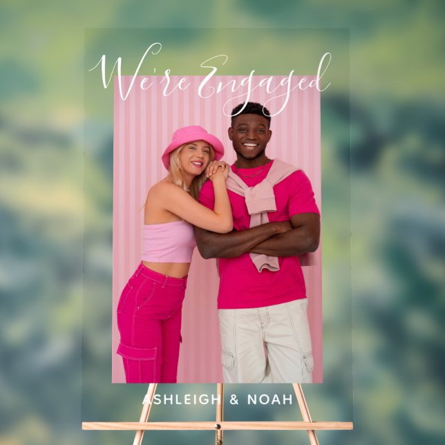We're Engaged Personalised Photo Engagement Party Acrylic Sign (Neutral)