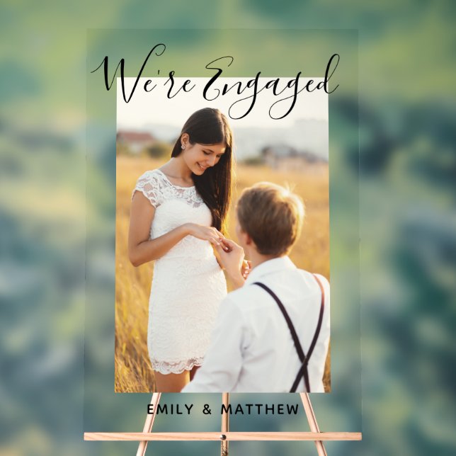 We're Engaged Personalised Photo Engagement Party Acrylic Sign (Neutral)