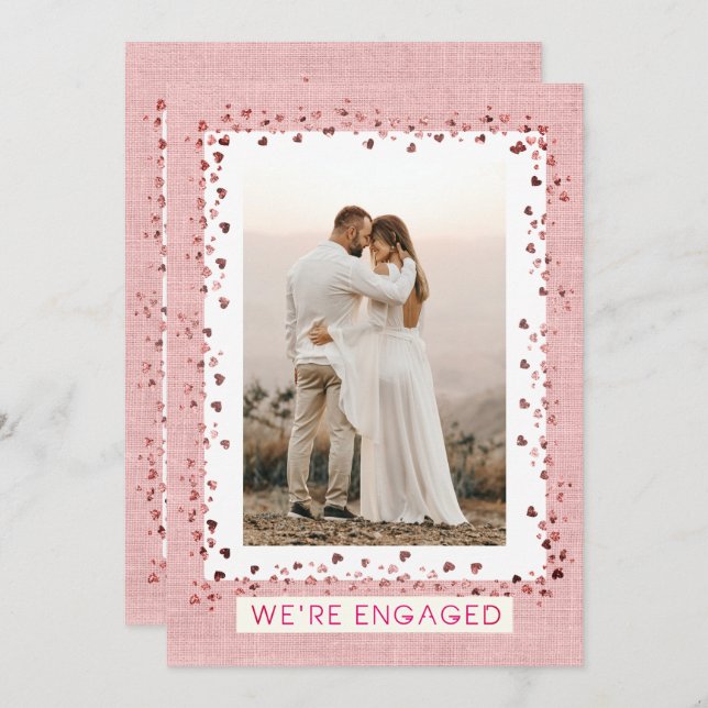 We're Engaged Pink Hearts Photo Engagement Party Invitation (Front/Back)