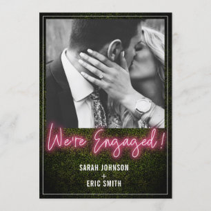 We're Engaged Pink Neon Photo Engagement Invitation