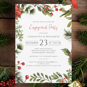We're Engaged Red Berries Engagement Party Invitation
