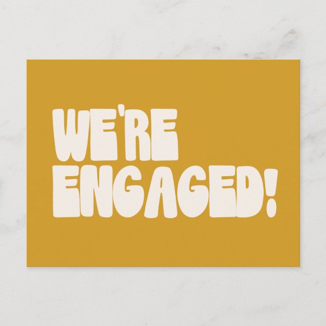 We're Engaged Retro Groovy Modern Yellow Budget Postcard (Front)