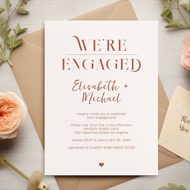 We're Engaged retro minimalist engagement party  Invitation (Creator Uploaded)