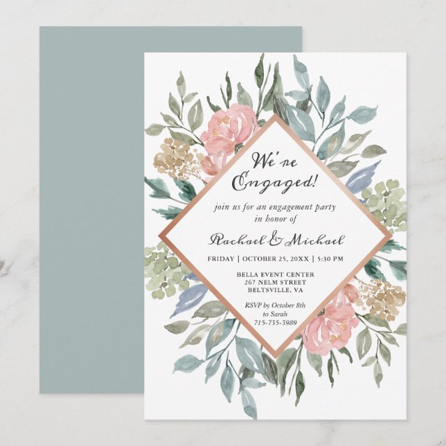We're Engaged Rustic Floral Frame Engagement Party Invitation (Front/Back)