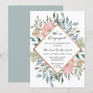 We're Engaged Rustic Floral Frame Engagement Party Invitation