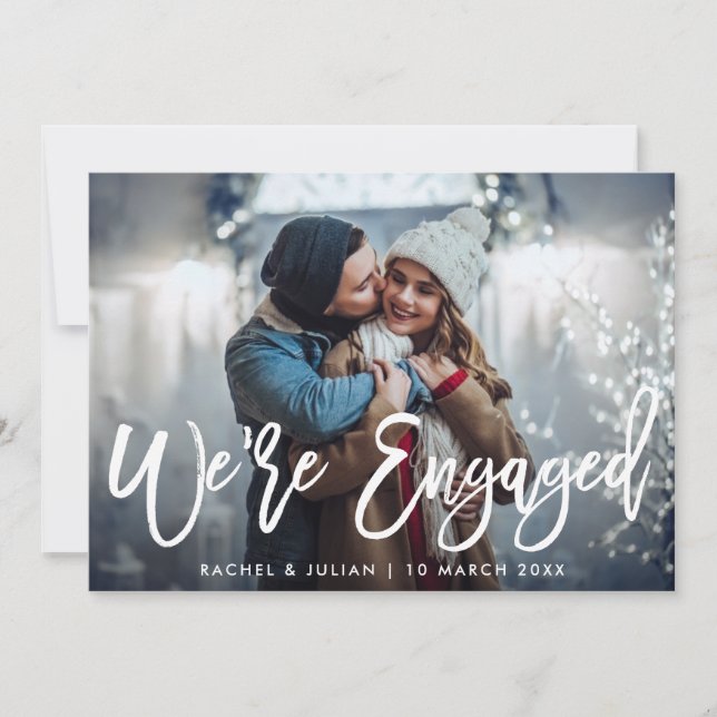 WE'RE ENGAGED | rustic script engagement party Invitation (Front)