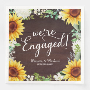 We're Engaged Rustic Sunflowers Engagement Party Napkin