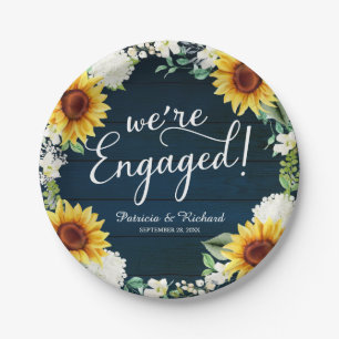 We're Engaged Rustic Sunflowers Engagement Party Paper Plate